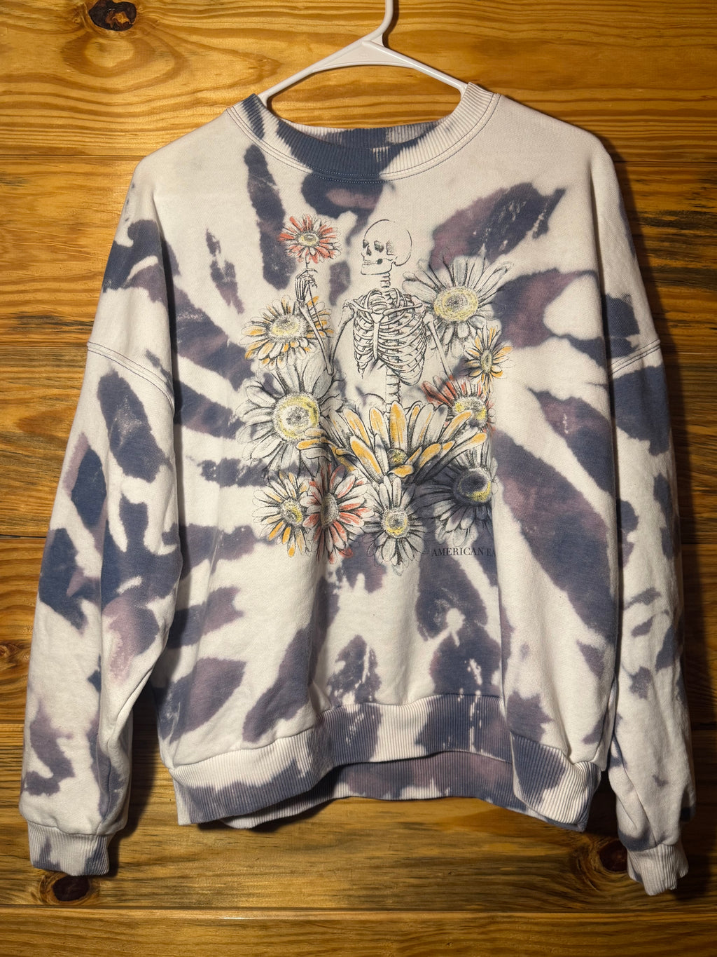 Modern Bleach Dyed American Eagle Floral Skeleton Sweatshirt S/M