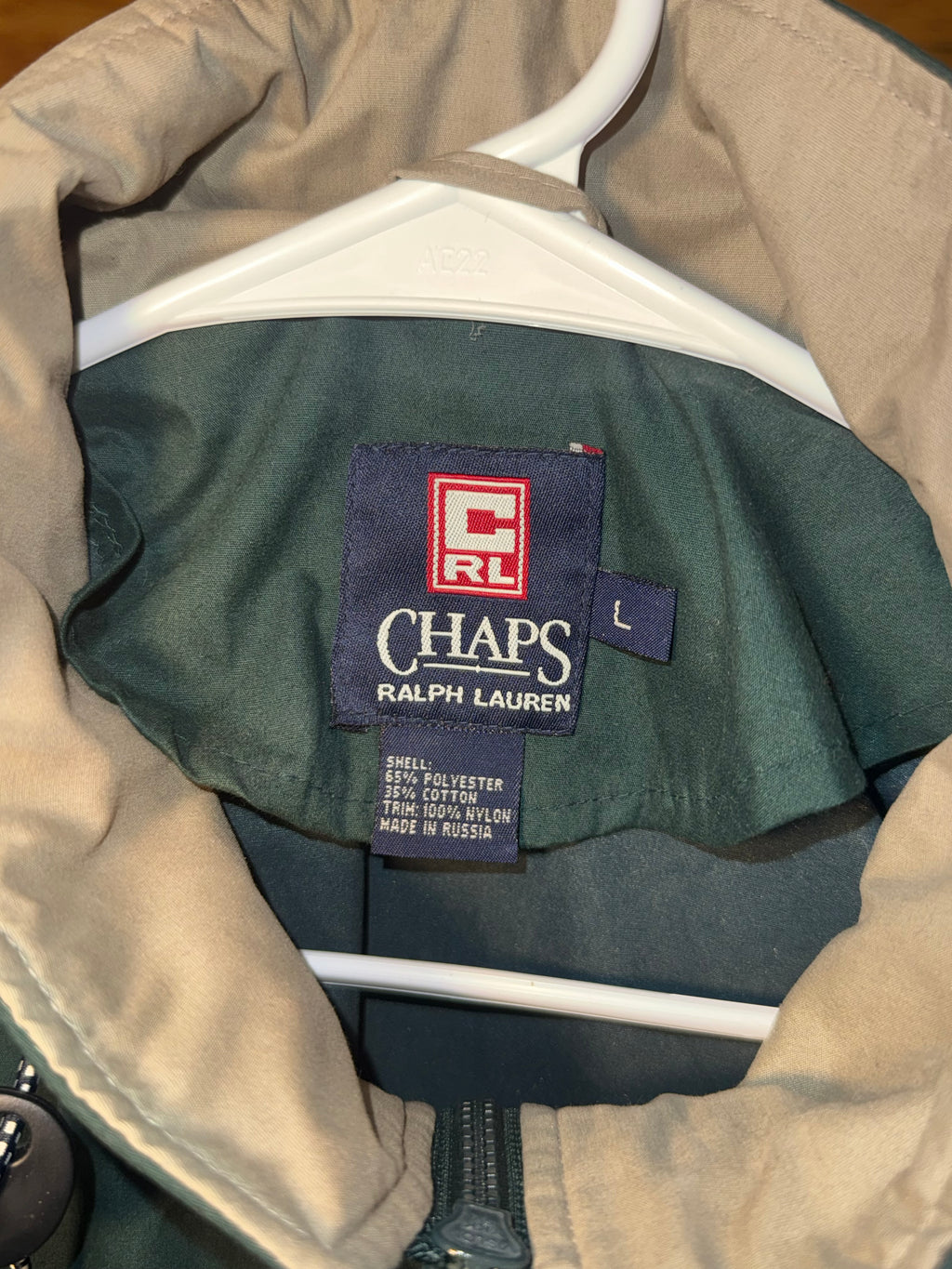 Vtg Chaps Ralph Lauren Stowaway Hood Windbreaker Pullover L