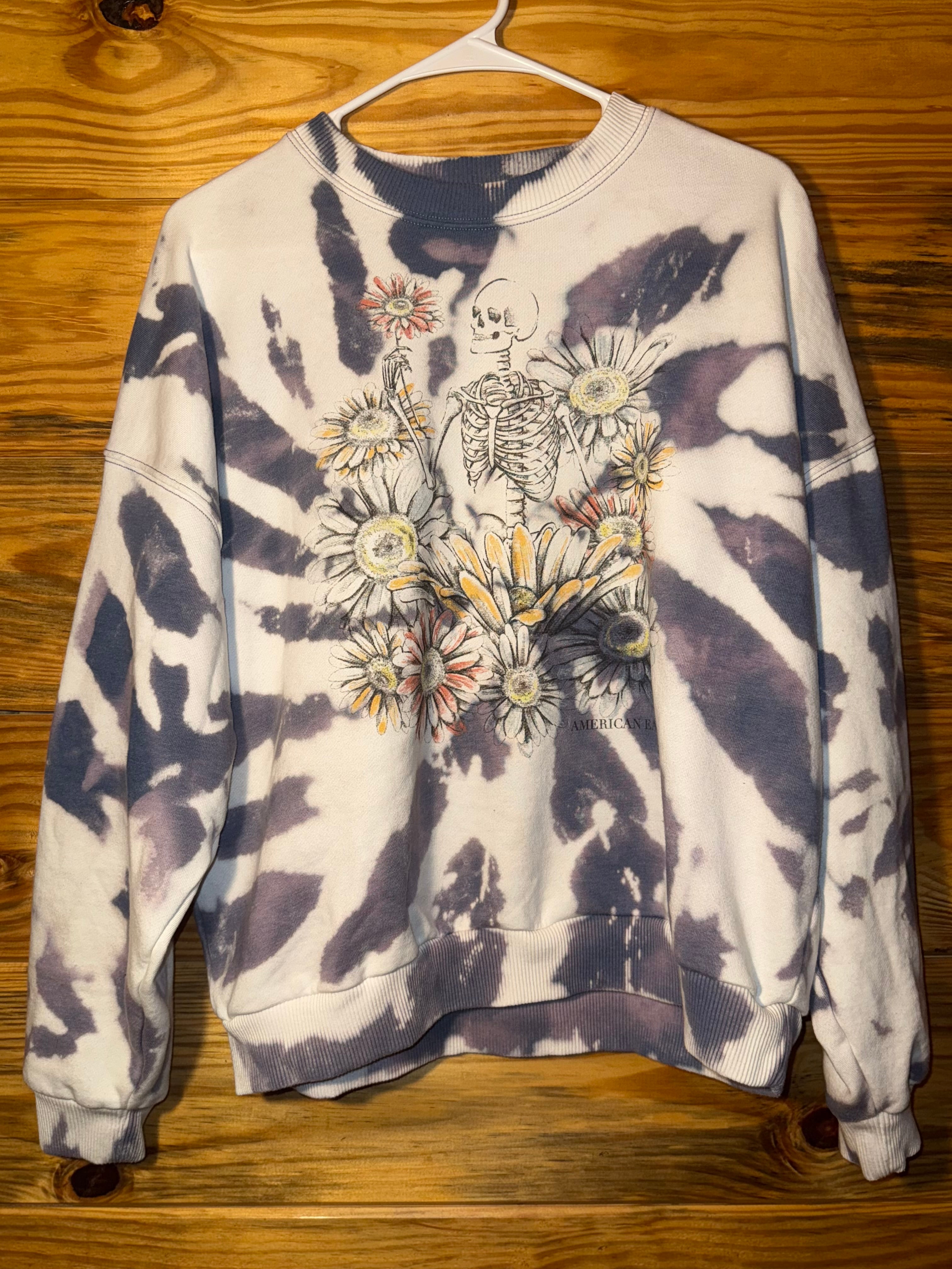 Modern Bleach Dyed American Eagle Floral Skeleton Sweatshirt S/M