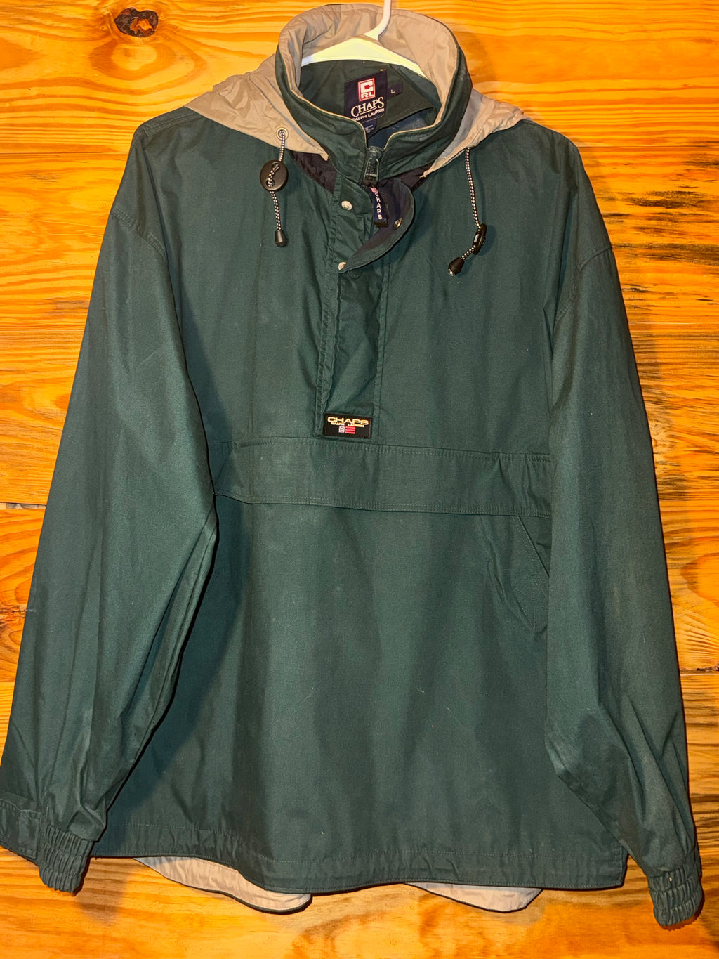 Vtg Chaps Ralph Lauren Stowaway Hood Windbreaker Pullover L